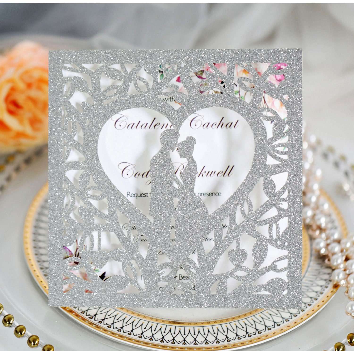 Glitter Wedding Invitation Card Laser Cut Card Marriage Invitation Card Personalized Custom